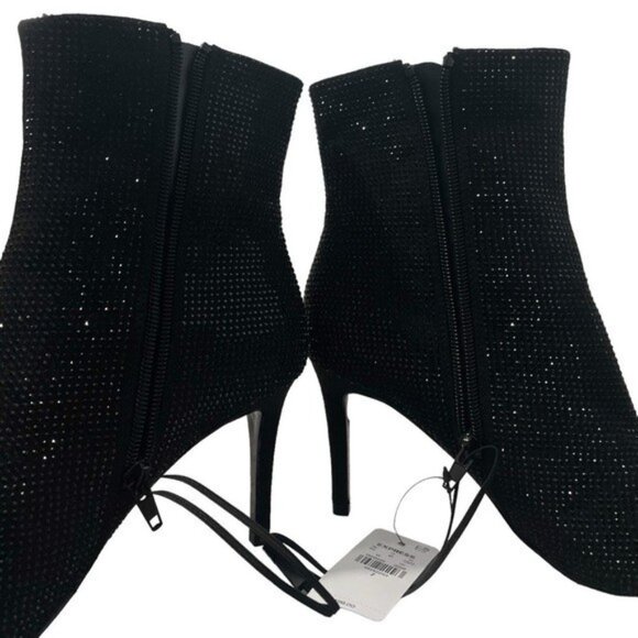 Express Womens Booties Size 7 Black Ankle Sparkly Rhinestones Pointed Thin Heels - Picture 8 of 12